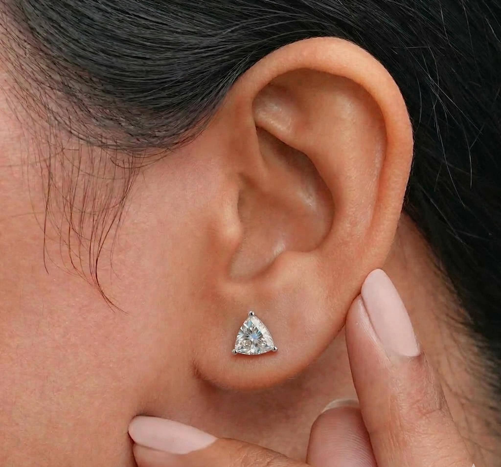 Trilliant Cut Lab Diamond Stud Earrings – Solid Gold, Screw Back