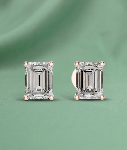 Emerald Cut Lab Diamond Stud Earrings – Solid Gold, IGI Certified