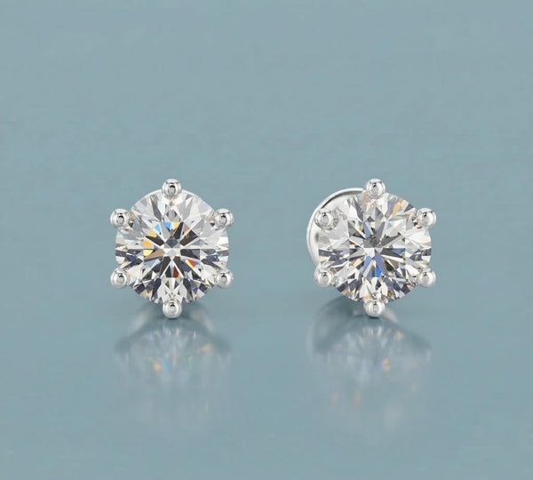 Round Lab Diamond Stud Earrings 6-Prong – Solid Gold, IGI Certified
