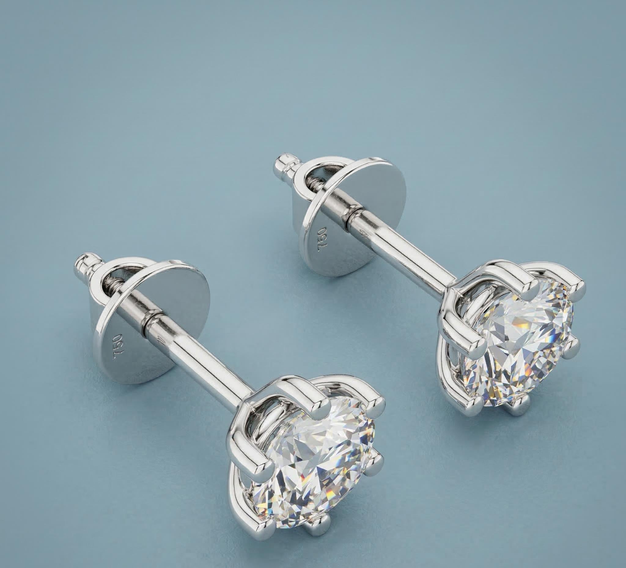 Round Lab Diamond Stud Earrings 6-Prong – Solid Gold, IGI Certified