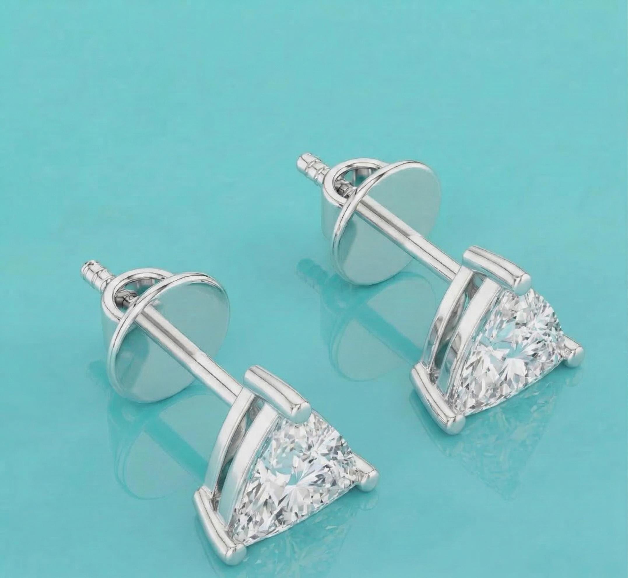 Trilliant Cut Lab Diamond Stud Earrings – Solid Gold, Screw Back