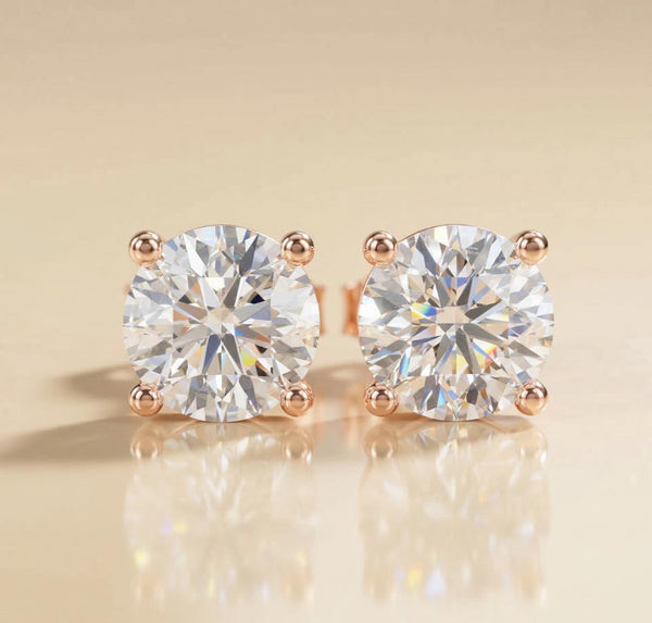 Round Lab Diamond Stud Earrings 4-Prong – Solid Gold, IGI Certified
