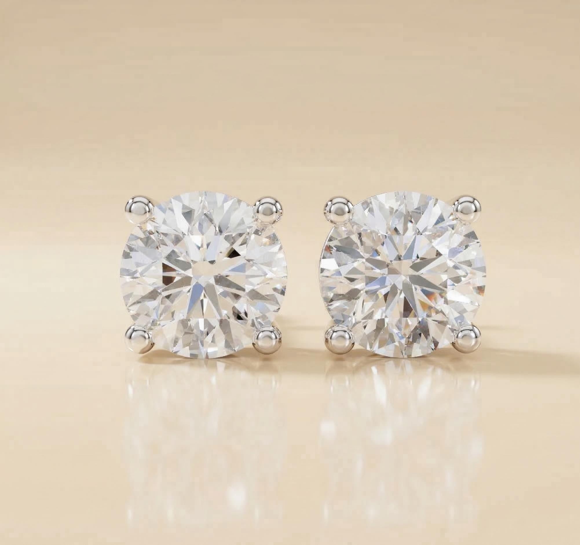 Round Lab Diamond Stud Earrings 4-Prong – Solid Gold, IGI Certified