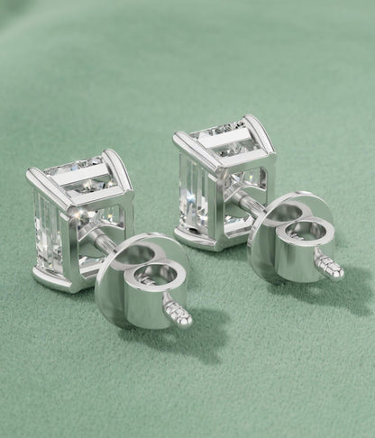 Emerald Cut Lab Diamond Stud Earrings – Solid Gold, IGI Certified