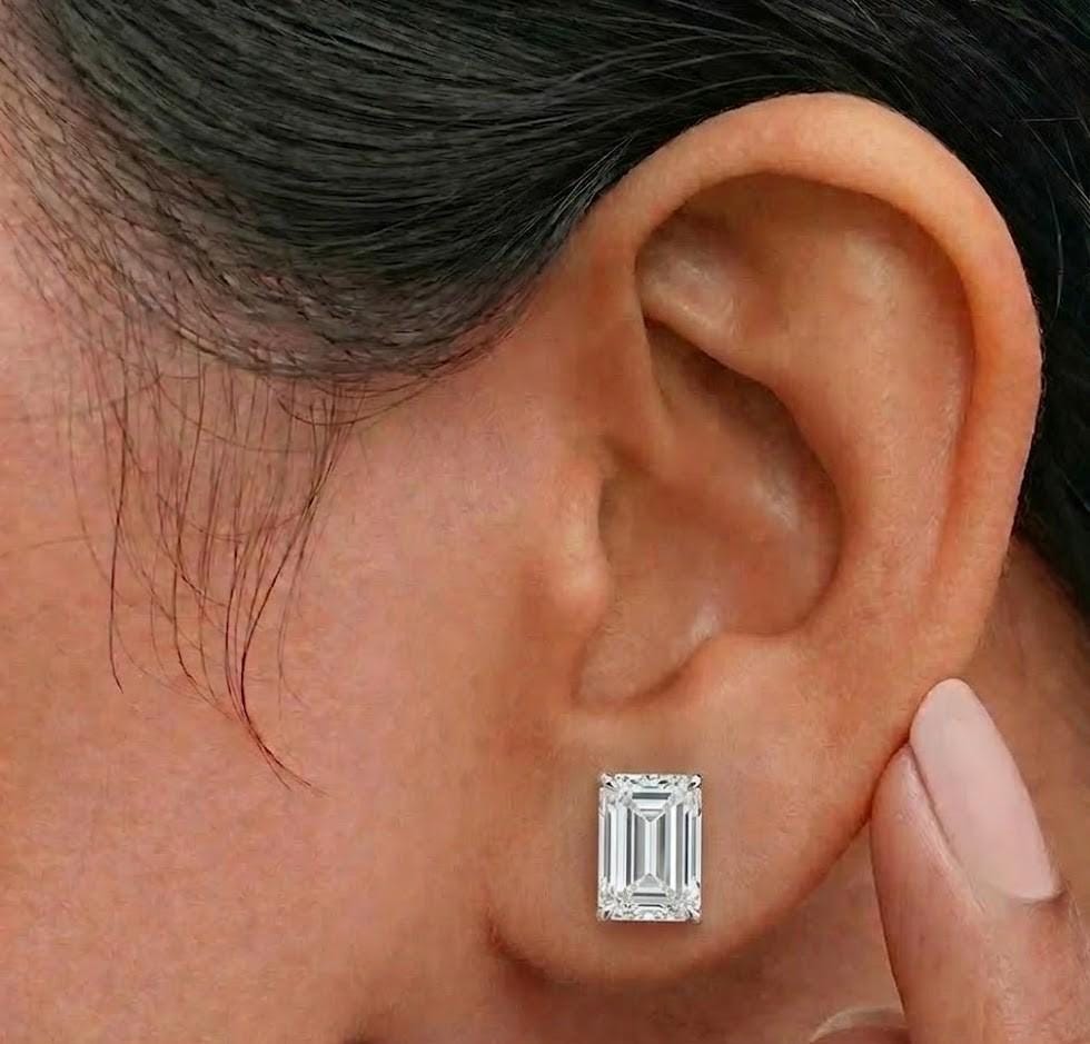 Emerald Cut Lab Diamond Stud Earrings – Solid Gold, IGI Certified
