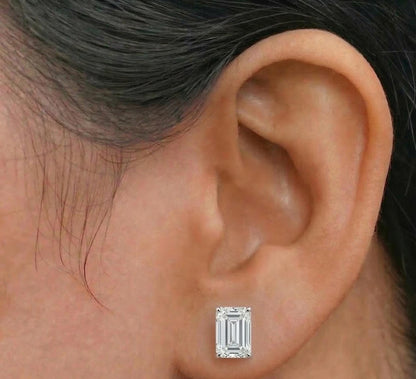 Emerald Cut Lab Diamond Stud Earrings – Solid Gold, IGI Certified