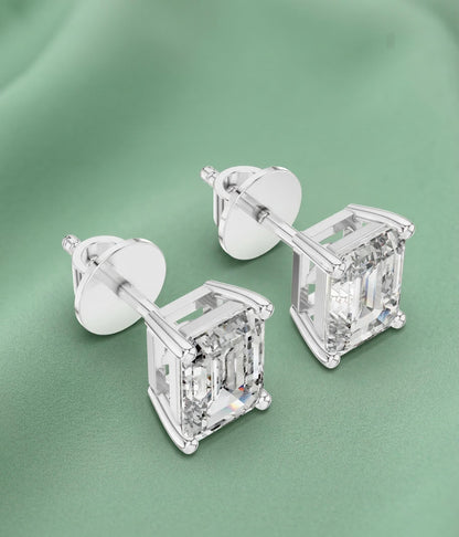 Emerald Cut Lab Diamond Stud Earrings – Solid Gold, IGI Certified