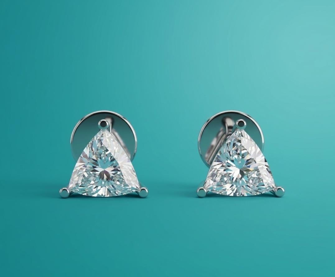 Trilliant Cut Lab Diamond Stud Earrings – Solid Gold, Screw Back