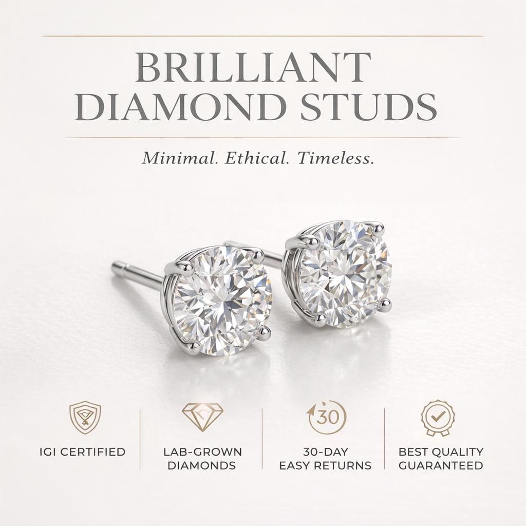 Heart Lab Diamond Stud Earrings – Solid Gold, IGI Certified