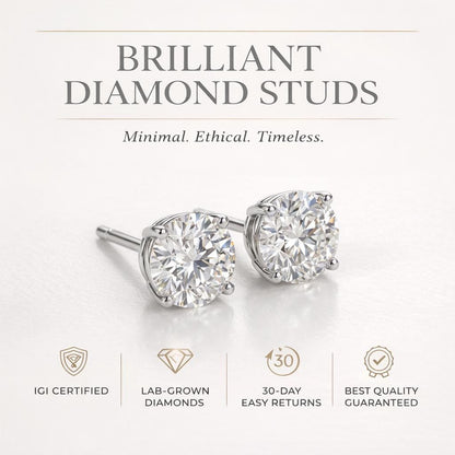 Emerald Cut Lab Diamond Stud Earrings – Solid Gold, IGI Certified