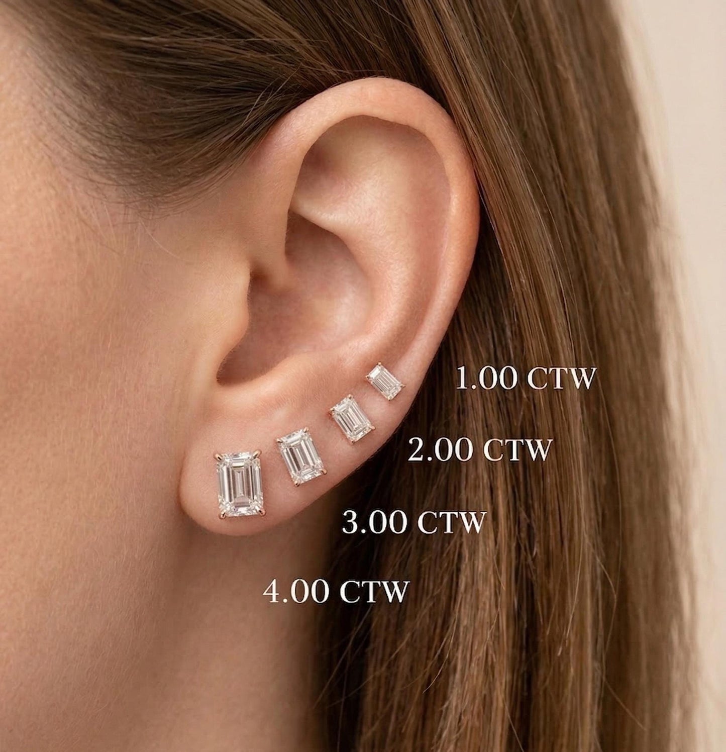 Emerald Cut Lab Diamond Stud Earrings – Solid Gold, IGI Certified