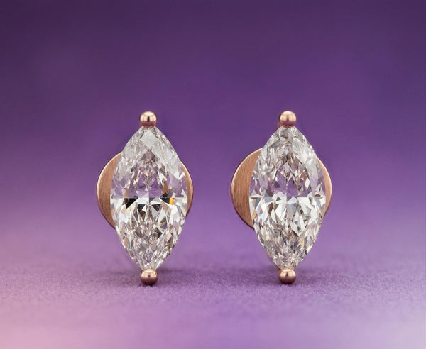 Marquise Lab Grown Diamond Stud Earrings – Solid Gold, IGI Certified