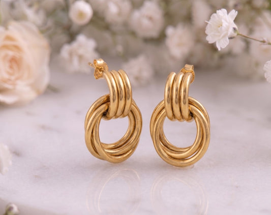 Double Circle Stud Earrings – 18K Gold, Geometric, Waterproof