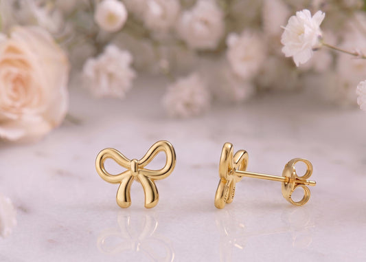 Bow Stud Earrings – 18K Gold, Dainty Coquette, Waterproof