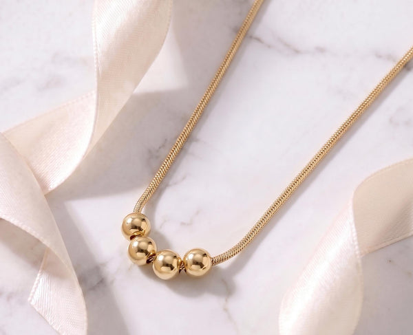 Ball Charm Necklace – 18K Gold Snake Chain, Adjustable