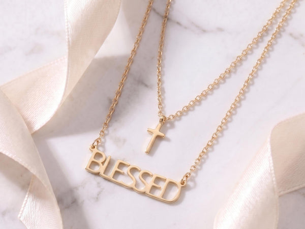 Cross Pendant Necklace – 18K Gold, Layered, Waterproof