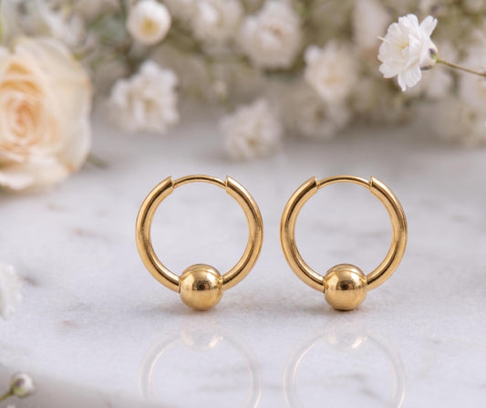 Ball Huggie Hoop Earrings – 18K Gold, Minimalist, Lightweight