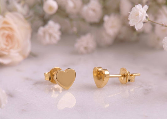 Heart Stud Earrings – 18K Gold, Tiny Dainty, Everyday Wear