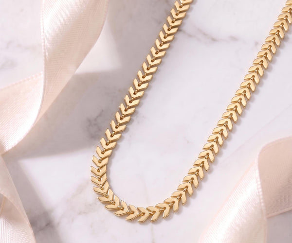 Chevron Chain Layering Necklace – 18K Gold, Waterproof